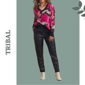 Tribal Vegan Leather Joggers Black Elastic Waist Size Extra Large